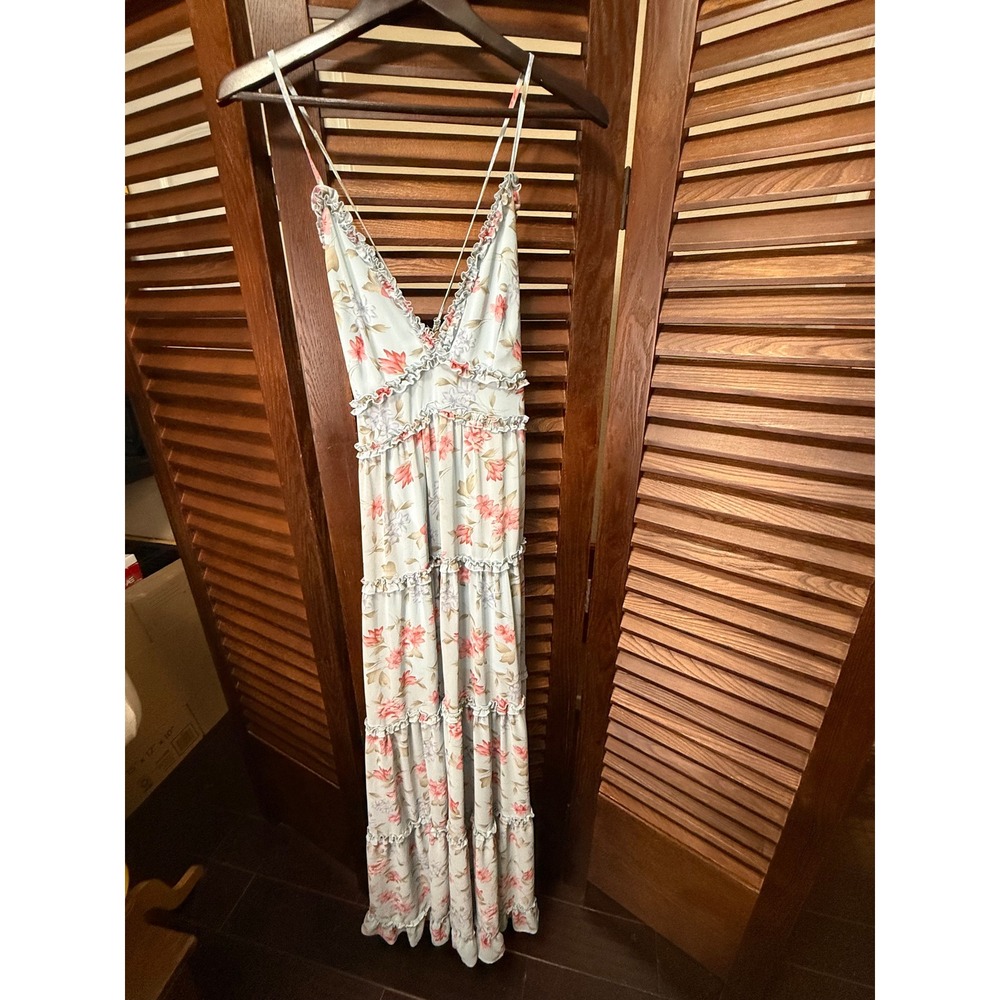 Windsor Light Blue Floral Ruffle Tiered Maxi Dress Small